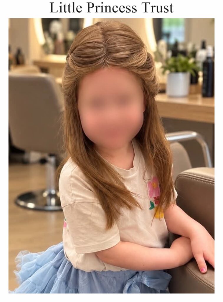 Little Princess Trust wig: long light-brown hair in a half-up style, worn by a child